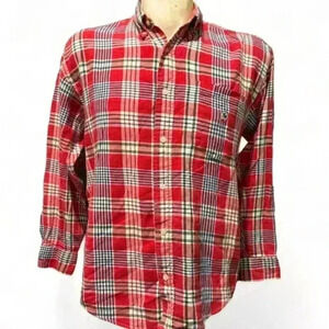 Vintage Duck Head Men's Red Plaid Flannel Button-Up Shirt Size L